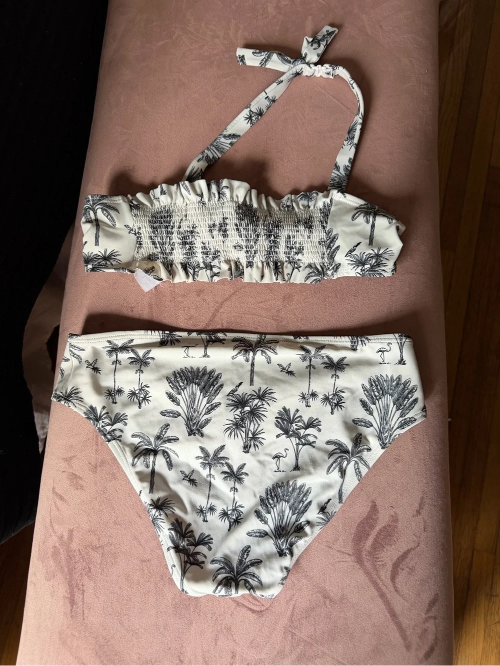 Janie and Jack White Bikini Set with Black Palm Print